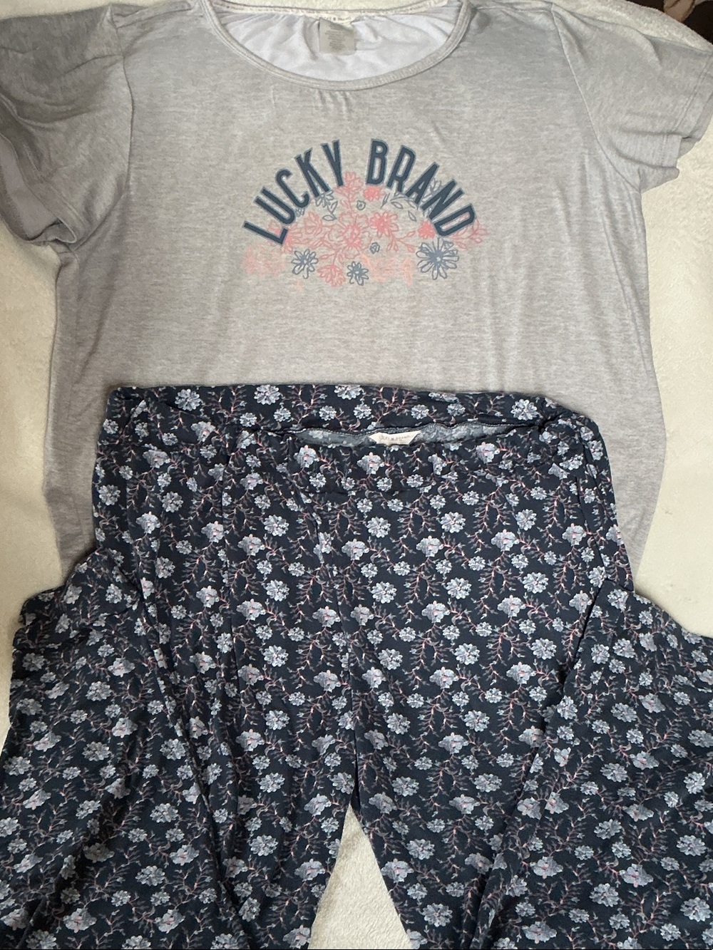 Lucky Brand Gray Tee with Navy and Pink Floral Pajama Set